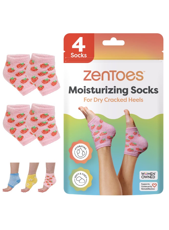 ZenToes Moisturizing Socks for Cracked Heel Treatment Vitamin E Olive Oil and Jojoba Oil Heel Socks Stocking Stuffers for Women Spa Self Care Gifts for Women Pink Strawberries Regular - Image 2
