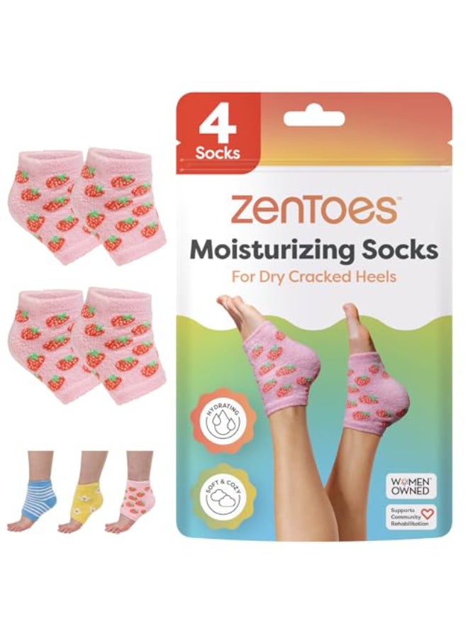 ZenToes Moisturizing Socks for Cracked Heel Treatment Vitamin E Olive Oil and Jojoba Oil Heel Socks Stocking Stuffers for Women Spa Self Care Gifts for Women Pink Strawberries Regular - Image 1