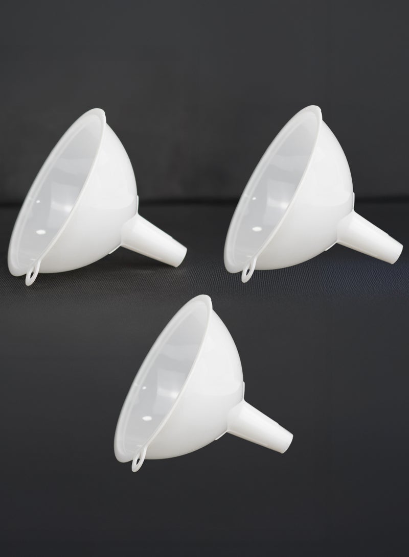 BarPros Premium 3-Piece Plastic Funnel Set, 9.5cm Wide Mouth, Multi-Purpose for Liquids, Powders & Grains, White - Image 1