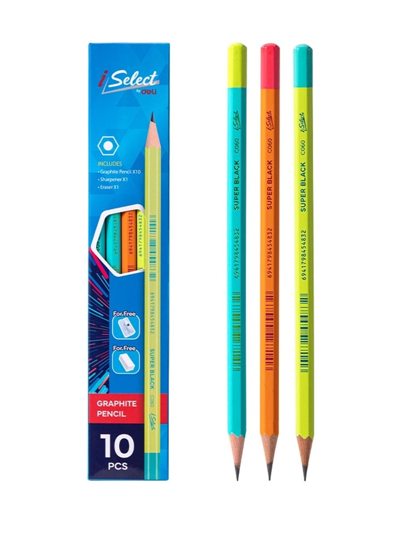 Deli 10 قطع من أقلام الجرافيت السوداء الفائقة مع مبراة واحدة وممحاة - Image 1
