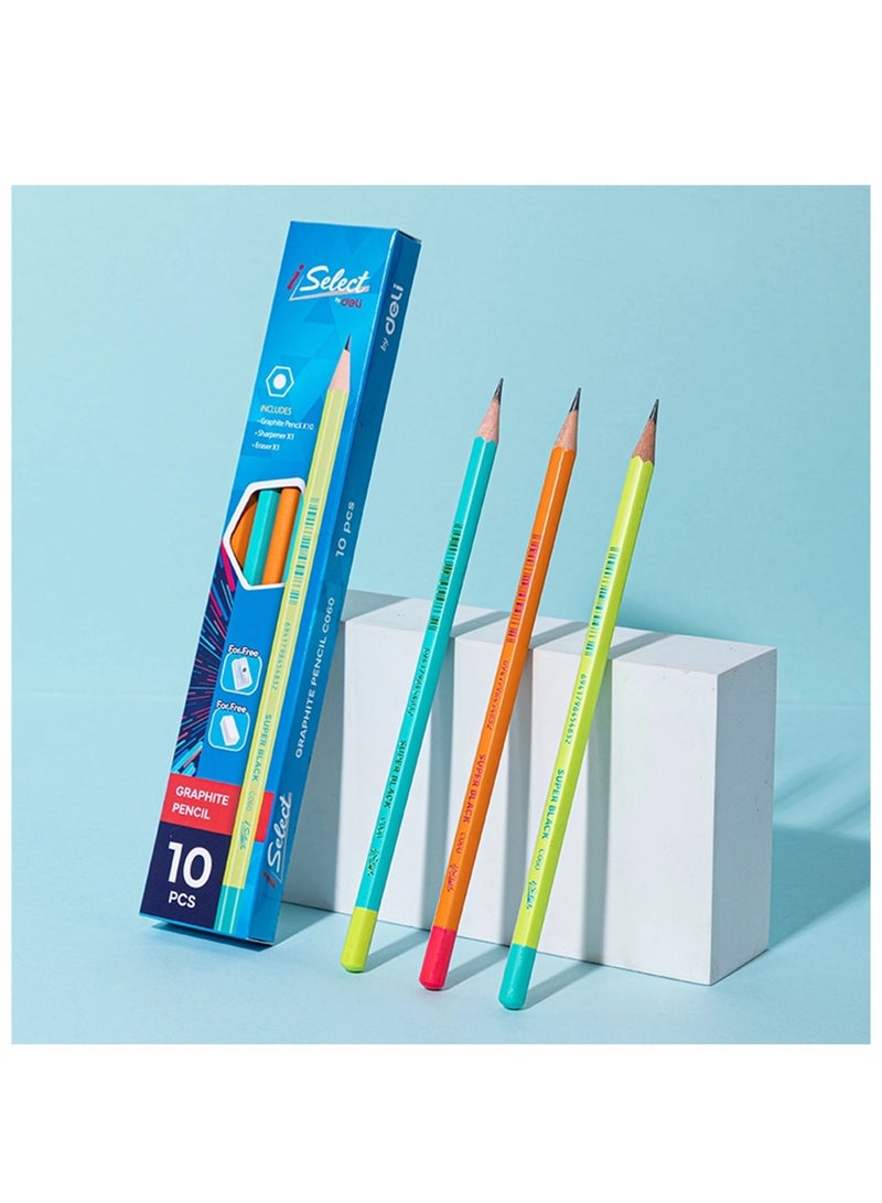 Deli 10 قطع من أقلام الجرافيت السوداء الفائقة مع مبراة واحدة وممحاة - Image 5