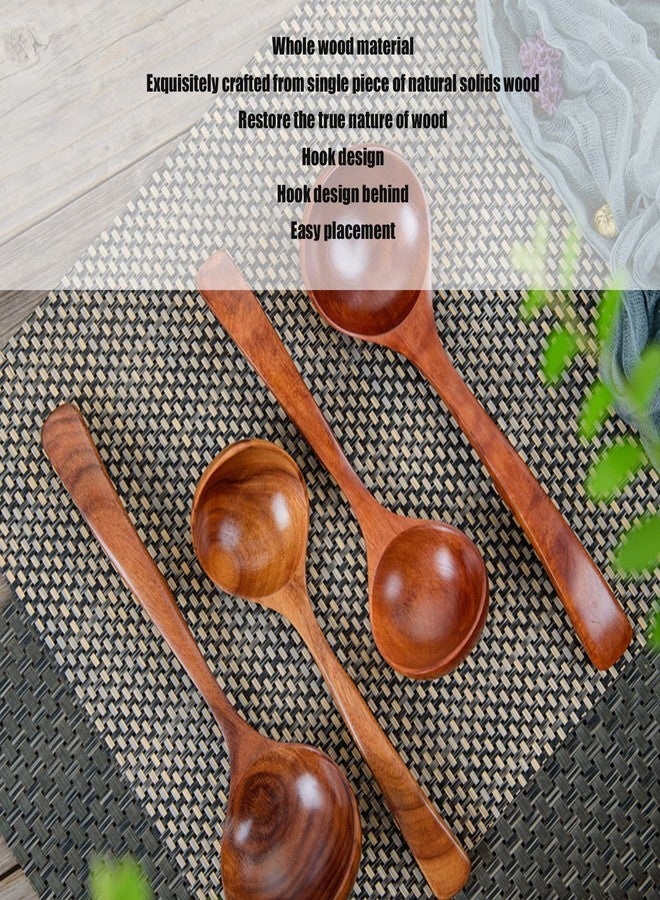 HAOHIZE Wooden Ladle Spoon, Handmade Wood Soup Spoon with Long Handle, Wooden Scoop Deep Teak Ladle for Cooking Kitchen Dinnerware Utensil (Large) - Image 3