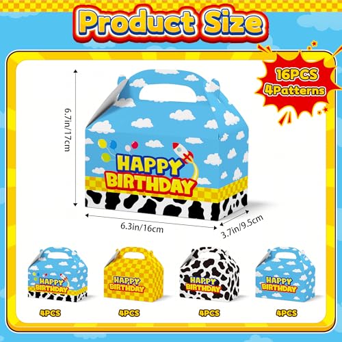 Bsenhe 16PCS Cartoon Gift Bag Cartoon Birthday Decorations Goodie Bags Party Favor Boxes for Theme Birthday Party Supplies Sky White Cloud Cow Print Candy Bags - Image 3