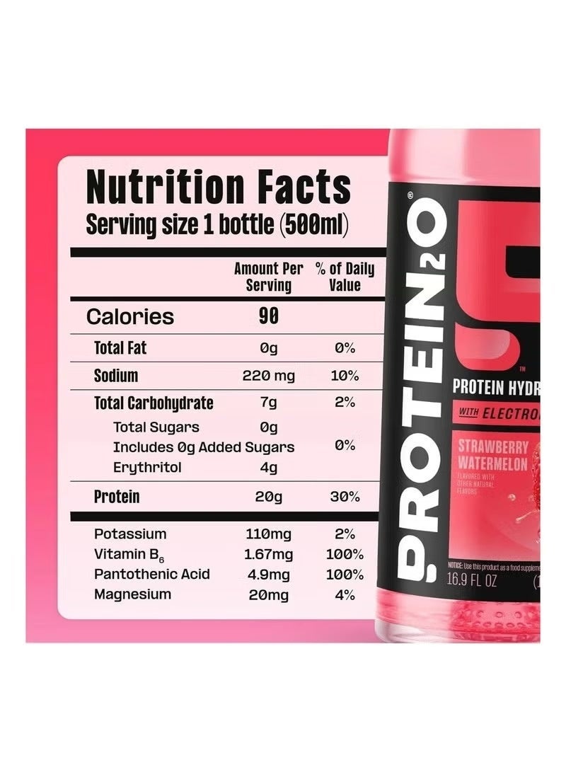 PROTEIN20 Protein2o Infused Water Strawberry Watermelon 500ml – Pack of 12 - Image 3