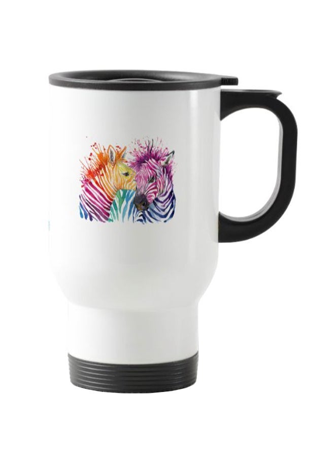 RYN Zebra Printed Travel Mug White 13centimeter