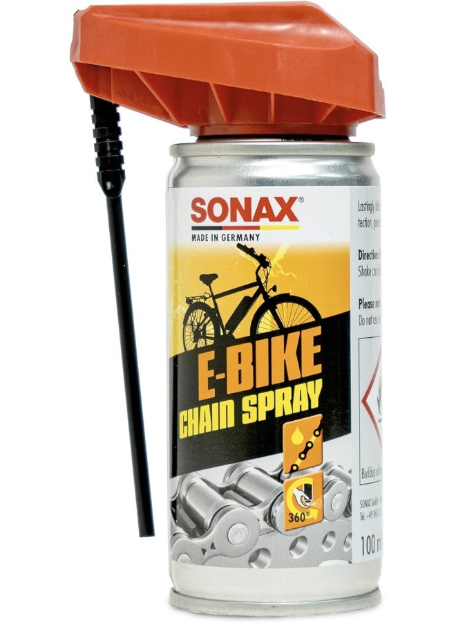 SONAX رذاذ سلسلة دراجة كهربائية من سونكس مع EasySpray – 100 مل مزلق وواقي لسلاسل الدراجات الكهربائية عالية الضغط - Image 1