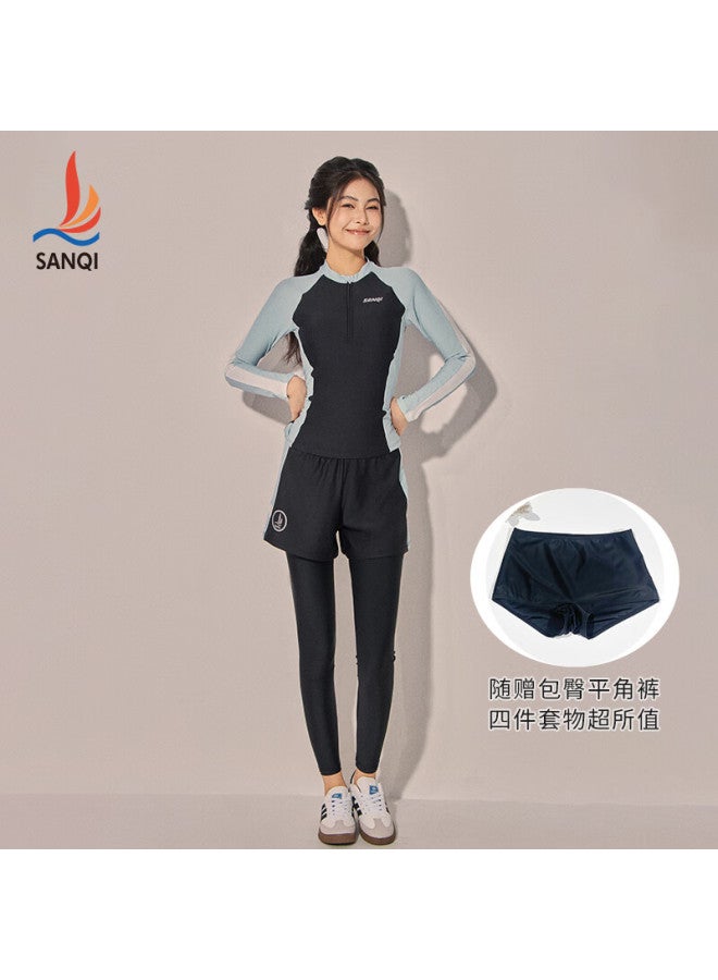 Sanqi Women's Three-piece Swimsuit Set With Separate Top, Conservative Design To Slim And Cover Belly, Long Sleeves And Long Pants For Conservative Thermal Springs, Snorkeling, And Surfing, Purple Xxl - Image 4
