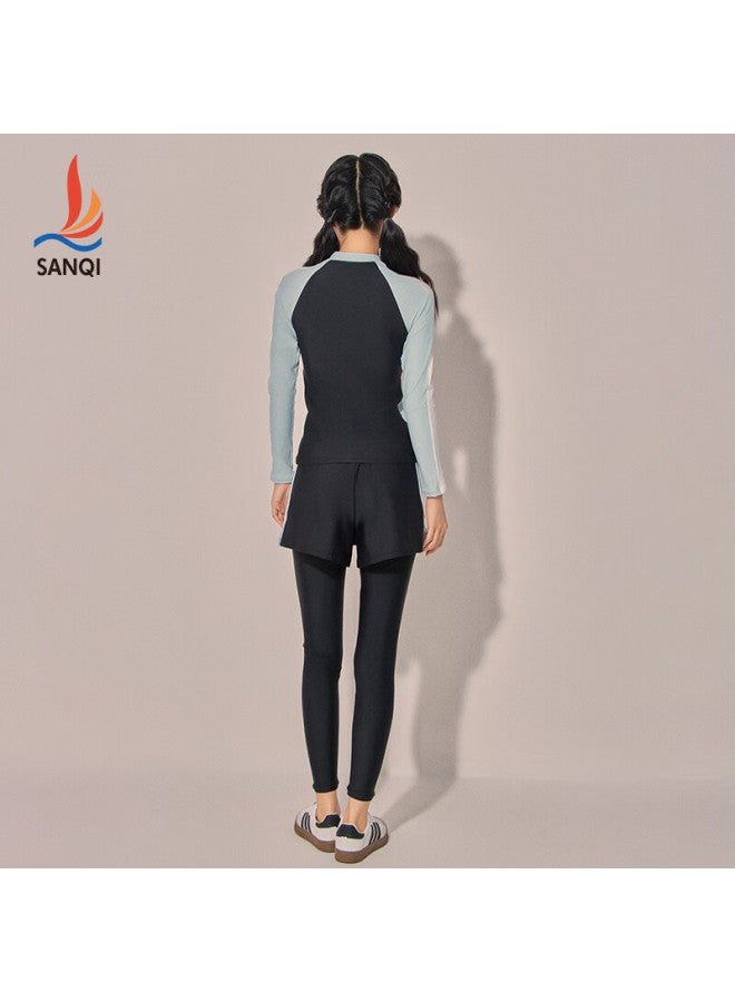 Sanqi Women's Three-piece Swimsuit Set With Separate Top, Conservative Design To Slim And Cover Belly, Long Sleeves And Long Pants For Conservative Thermal Springs, Snorkeling, And Surfing, Purple Xxl - Image 5