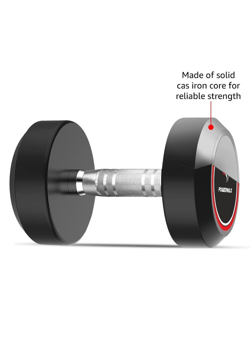 PowerMax Fitness Rubber Coated Round Professional Dumbbell for Home Gym | dumbbell for home gym workouts| gym dumbbell | dumbbell for men-women fitness | 50kg dumbbell x 1| Black - Image 4