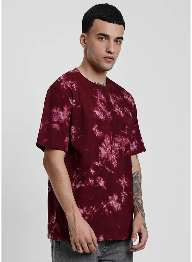 فيردو Veirdo Pure Cotton Oversized Fit Half Sleeve T-Shirt For Men Maroon Half Sleeve T-Shirt For Men