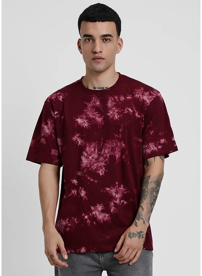 فيردو Veirdo Pure Cotton Oversized Fit Half Sleeve T-Shirt For Men Maroon Half Sleeve T-Shirt For Men