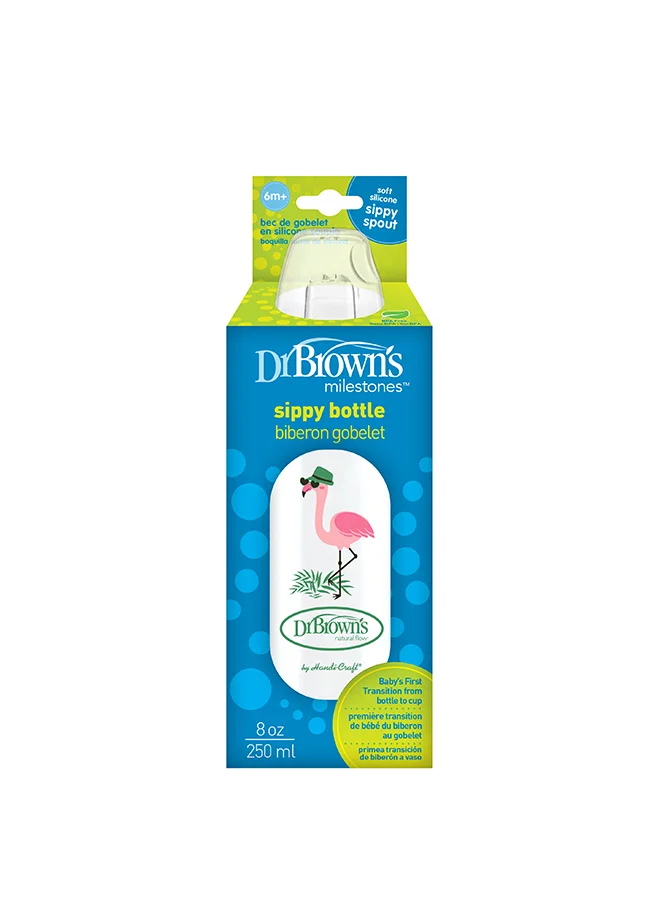 Dr. Brown’s 8 Oz/250 Ml Anti-Colic Pp Narrow Sippy Spout Bottle, Flamingo, 1-Pack