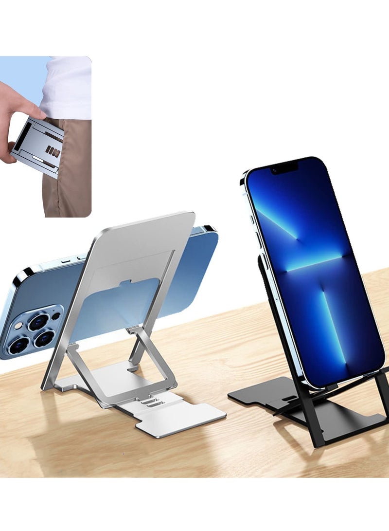 SOLARAE Ultra Thin Portable Foldable Cell Phone Stand, Adjustable Folding Stand for Travel, Compatible with iPhone, Smartphones, and iPad Tablets (4-12in) (2pc/Black,silvery) - Image 1