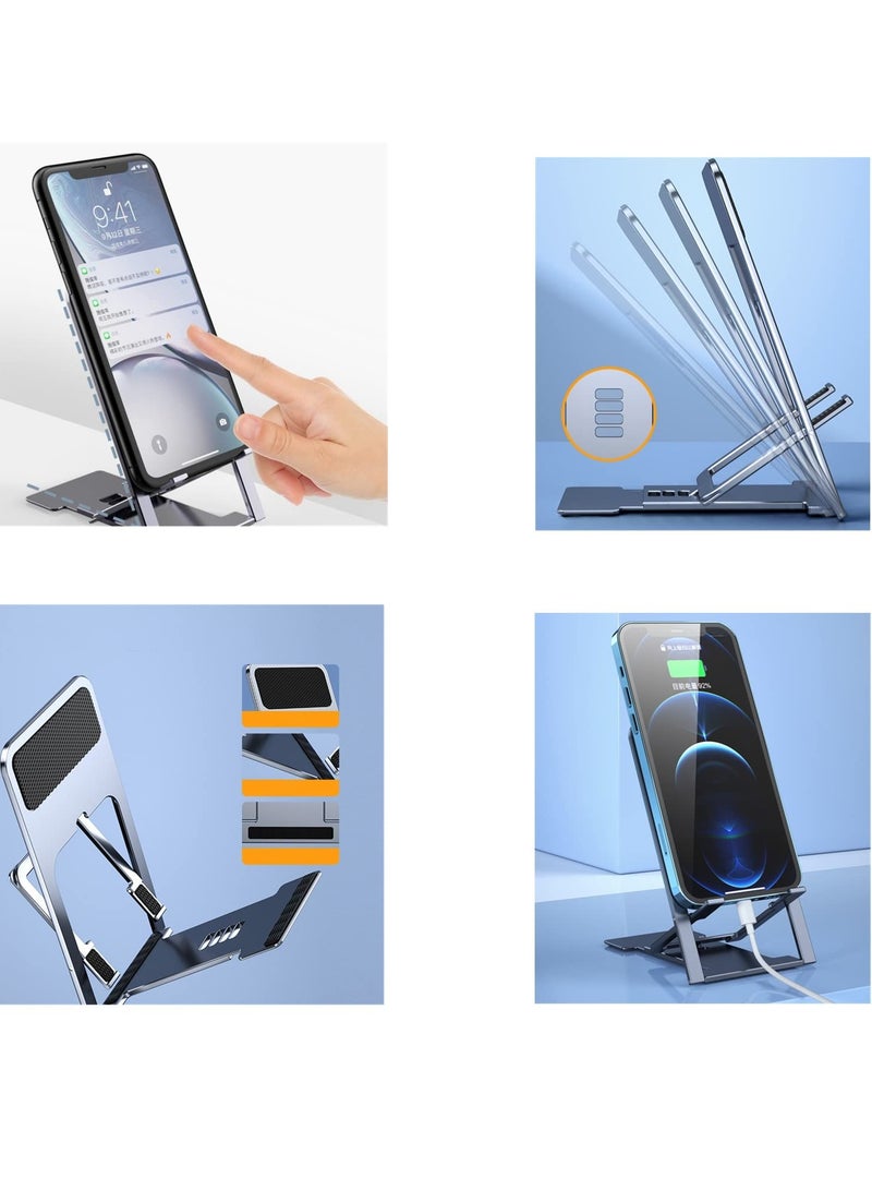 SOLARAE Ultra Thin Portable Foldable Cell Phone Stand, Adjustable Folding Stand for Travel, Compatible with iPhone, Smartphones, and iPad Tablets (4-12in) (2pc/Black,silvery) - Image 4