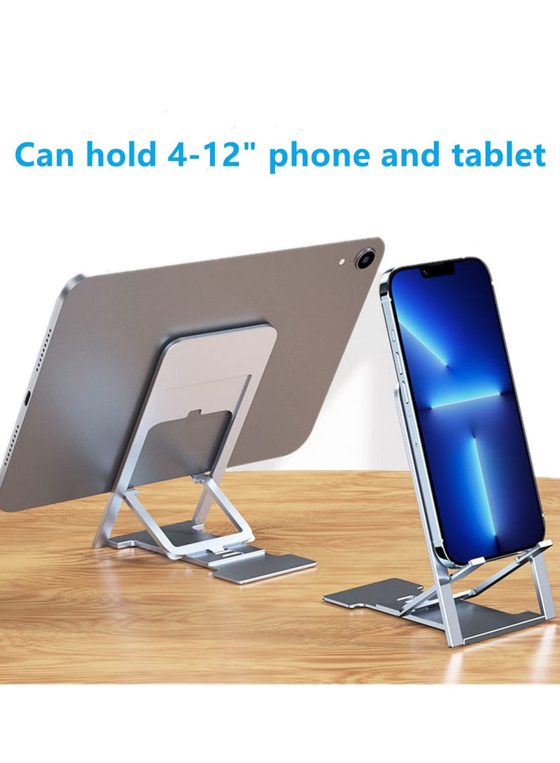 SOLARAE Ultra Thin Portable Foldable Cell Phone Stand, Adjustable Folding Stand for Travel, Compatible with iPhone, Smartphones, and iPad Tablets (4-12in) (2pc/Black,silvery) - Image 3