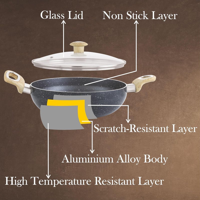 COOKWELL Non Stick Kadai 25L StirFry Pan German Microcrystal Technology Steel Grey - Image 3