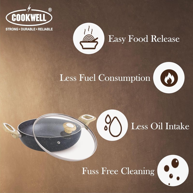 COOKWELL Non Stick Kadai 25L StirFry Pan German Microcrystal Technology Steel Grey - Image 2