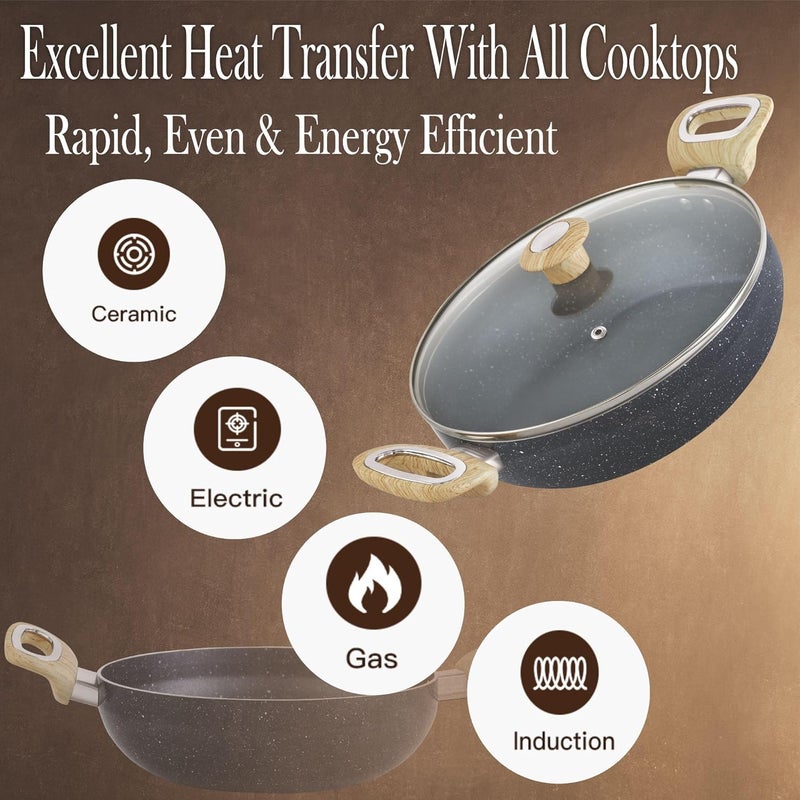 COOKWELL Non Stick Kadai 25L StirFry Pan German Microcrystal Technology Steel Grey - Image 5