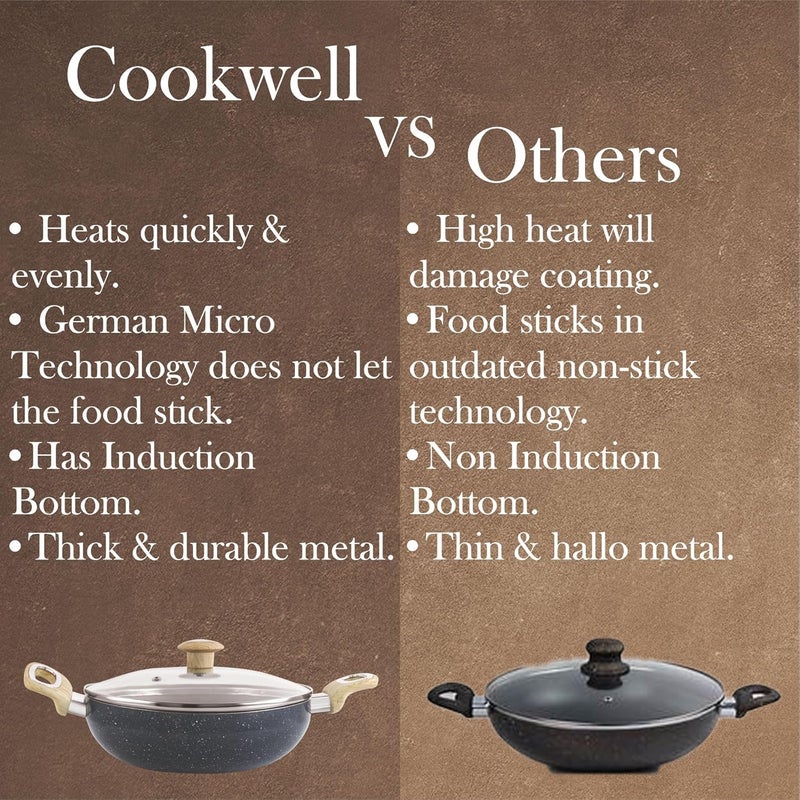 COOKWELL Non Stick Kadai 25L StirFry Pan German Microcrystal Technology Steel Grey - Image 4