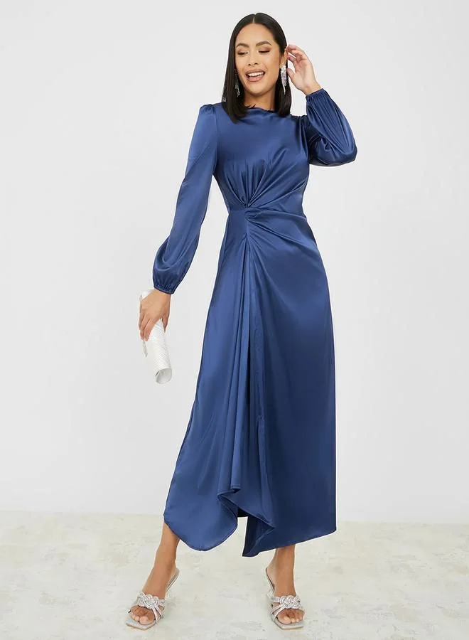 Styli Gathered Detail Asymmetric Hem A-Line Maxi Dress