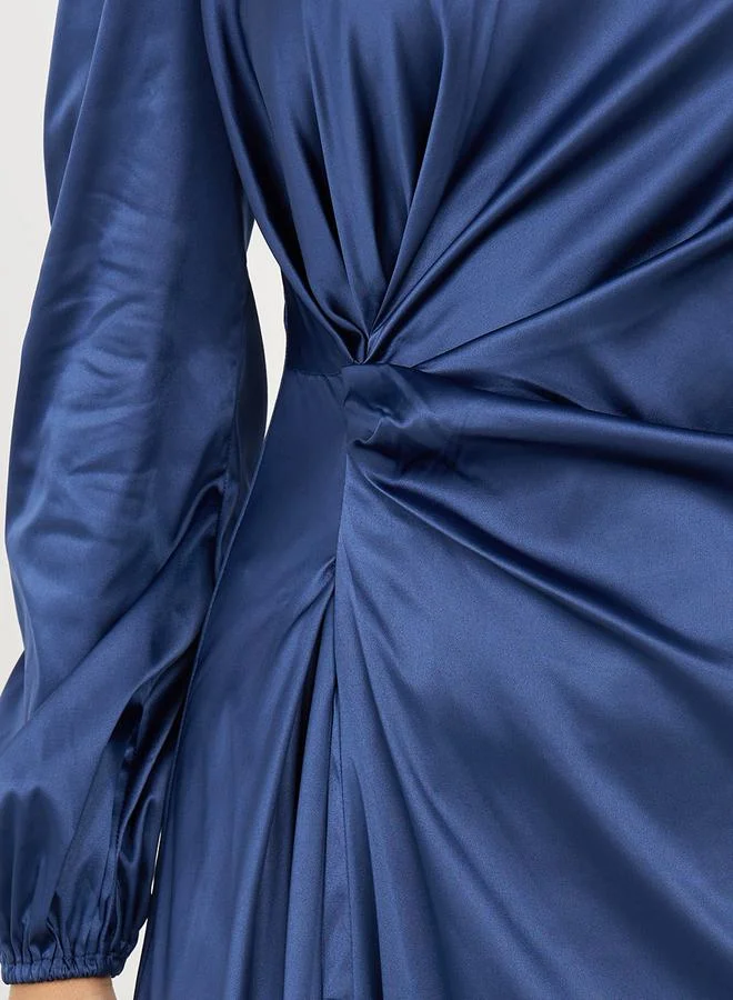 Styli Gathered Detail Asymmetric Hem A-Line Maxi Dress