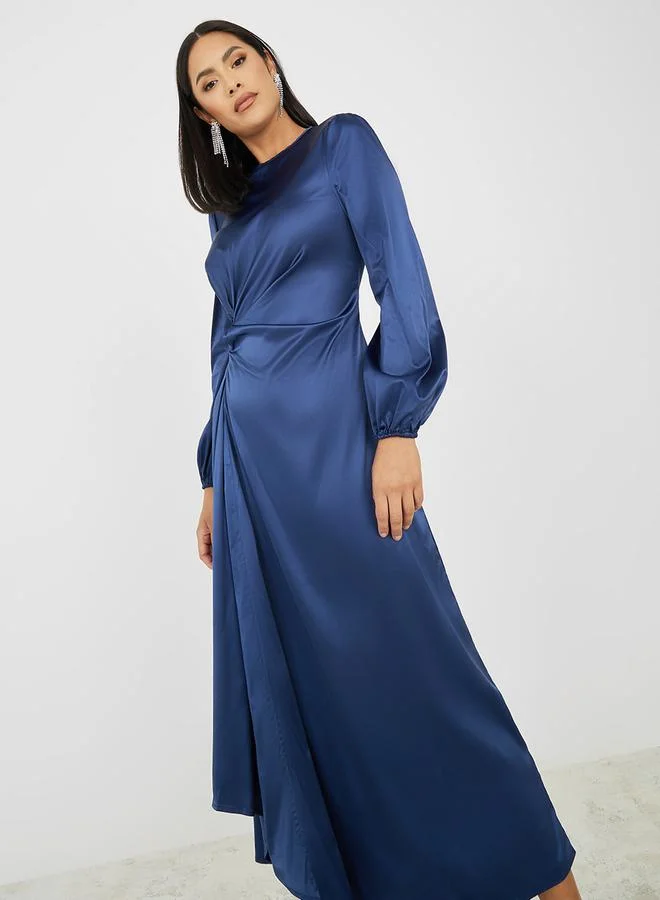 Styli Gathered Detail Asymmetric Hem A-Line Maxi Dress