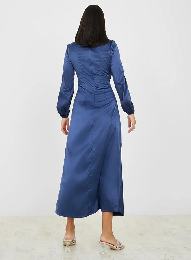 Styli Gathered Detail Asymmetric Hem A-Line Maxi Dress