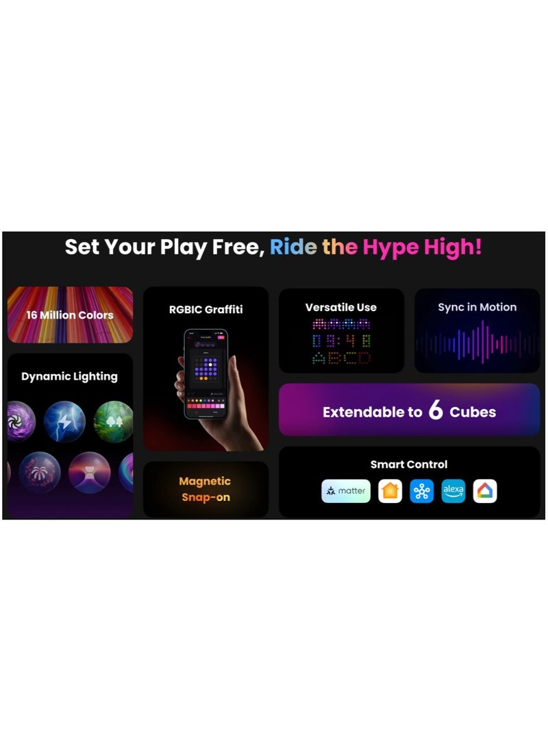 Yeelight - Yeelight Cube Smart Lamp (4-Matrix Pack) | 16 Million Colors Option | RGBIC Individual Addressable | Dynamic Lighting | Music Flow | WiFi Connected | APP Control | For Bedroom, Living Room | Black - Image 1