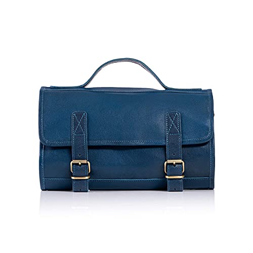 KomalC Premium Buffalo Leather Roll Toiletry Bag Travel Dopp Kit (Ink Blue) - Image 3