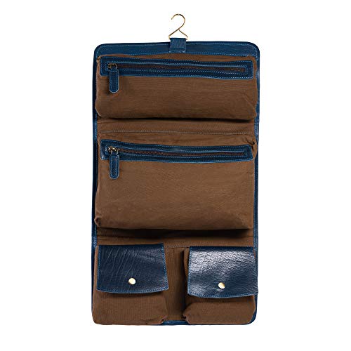 KomalC Premium Buffalo Leather Roll Toiletry Bag Travel Dopp Kit (Ink Blue) - Image 2