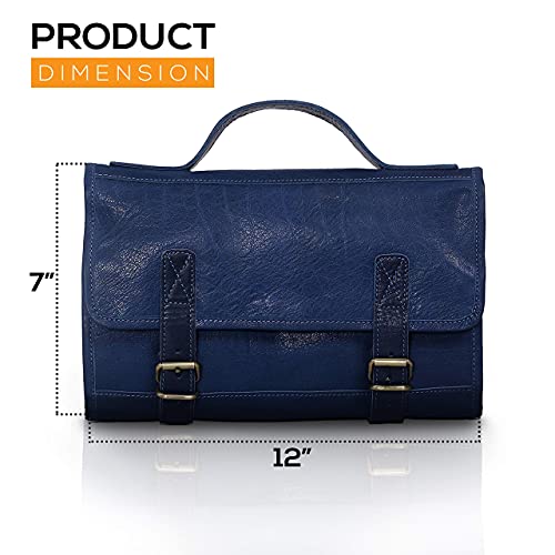 KomalC Premium Buffalo Leather Roll Toiletry Bag Travel Dopp Kit (Ink Blue) - Image 4