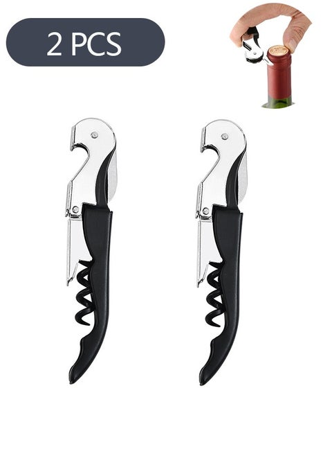 2 Piece Corkscrew Wine Opener, Multifunction Stainless Steel Fold Bottle Opener with Foil Cutter for Bars Restaurants Family Company Party, Black