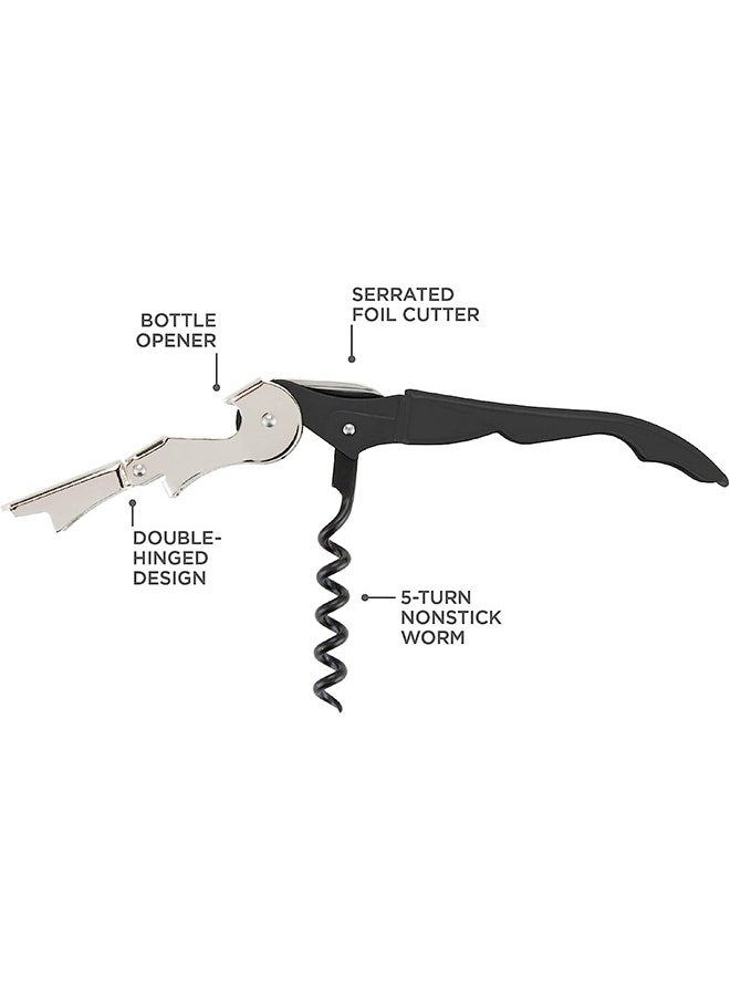 2 Piece Corkscrew Wine Opener, Multifunction Stainless Steel Fold Bottle Opener with Foil Cutter for Bars Restaurants Family Company Party, Black