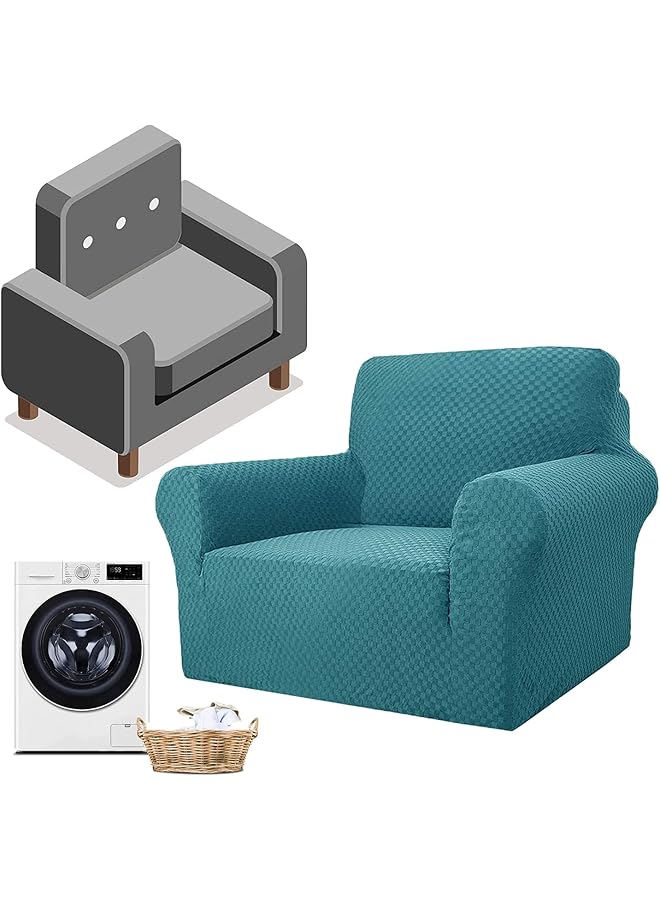 The Bros Newest Jacquard Extra Large Sofa Covers for 3 or 4 Seater, Super Stretch Non Slip Couch Cover for Dogs Pet Friendly Sofa Slipcover Furniture Protector (1 Seater,Peacock Blue) - Image 1