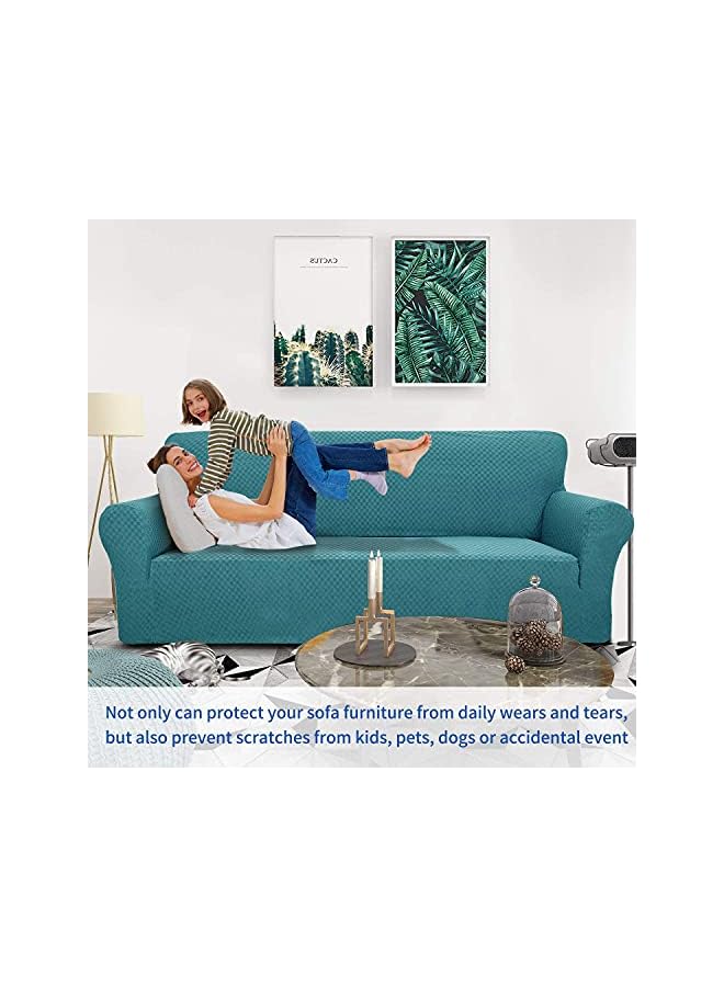 The Bros Newest Jacquard Extra Large Sofa Covers for 3 or 4 Seater, Super Stretch Non Slip Couch Cover for Dogs Pet Friendly Sofa Slipcover Furniture Protector (1 Seater,Peacock Blue) - Image 2
