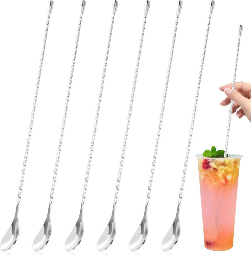 COBEE 6 Pcs 15.7 In Cocktail Spoons, Stainless Steel Extra Long Bar Spoon Spiral Mixing Stirrer Drink Shaker Spoon for Tall Cups Cocktail Shaker(Silver) - Image 1