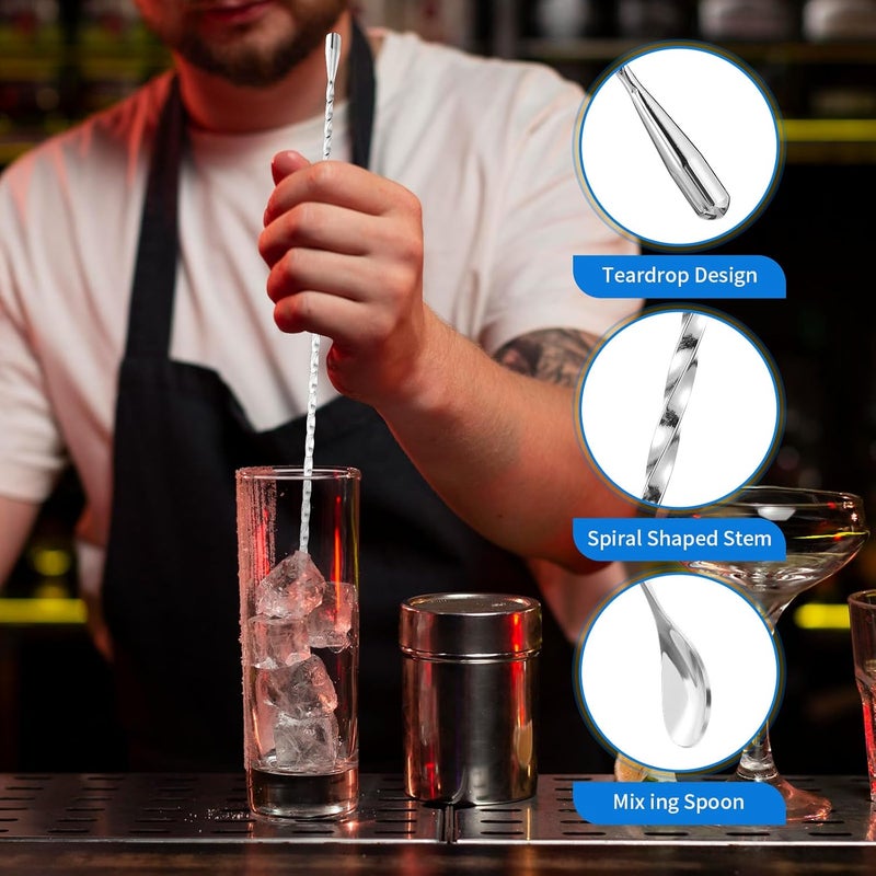 COBEE 6 Pcs 15.7 In Cocktail Spoons, Stainless Steel Extra Long Bar Spoon Spiral Mixing Stirrer Drink Shaker Spoon for Tall Cups Cocktail Shaker(Silver) - Image 2