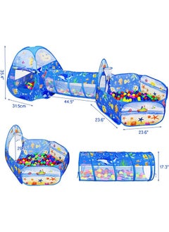 BabyGo BabyGo 3 -In-1 Ocean Ball Pool Tunnel For Kids 1-5 Years Girls Boys Toddlers Ball Pit Foldable Tent House For Kids Activity Indoor-Outdoor Toys ( Balls Not Included) - Blue  - Image 3