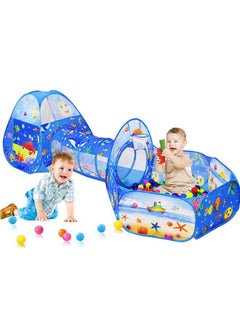 BabyGo BabyGo 3 -In-1 Ocean Ball Pool Tunnel For Kids 1-5 Years Girls Boys Toddlers Ball Pit Foldable Tent House For Kids Activity Indoor-Outdoor Toys ( Balls Not Included) - Blue  - Image 1