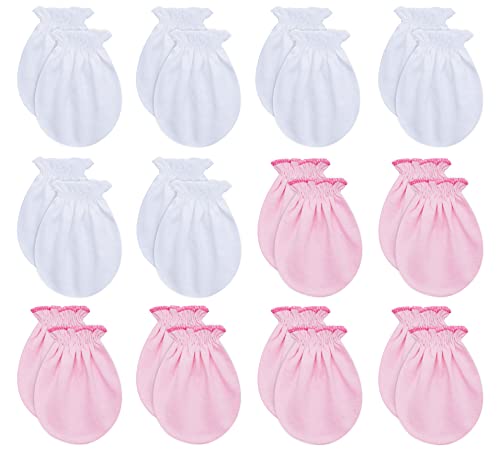 RATIVE Newborn Baby Cotton Gloves Sleep Sleeping No Scratch Mitten Mittens Mitts Set for 0-3 0-6 Months Boy Boys Girl Girls (6white+6pink) - Image 1