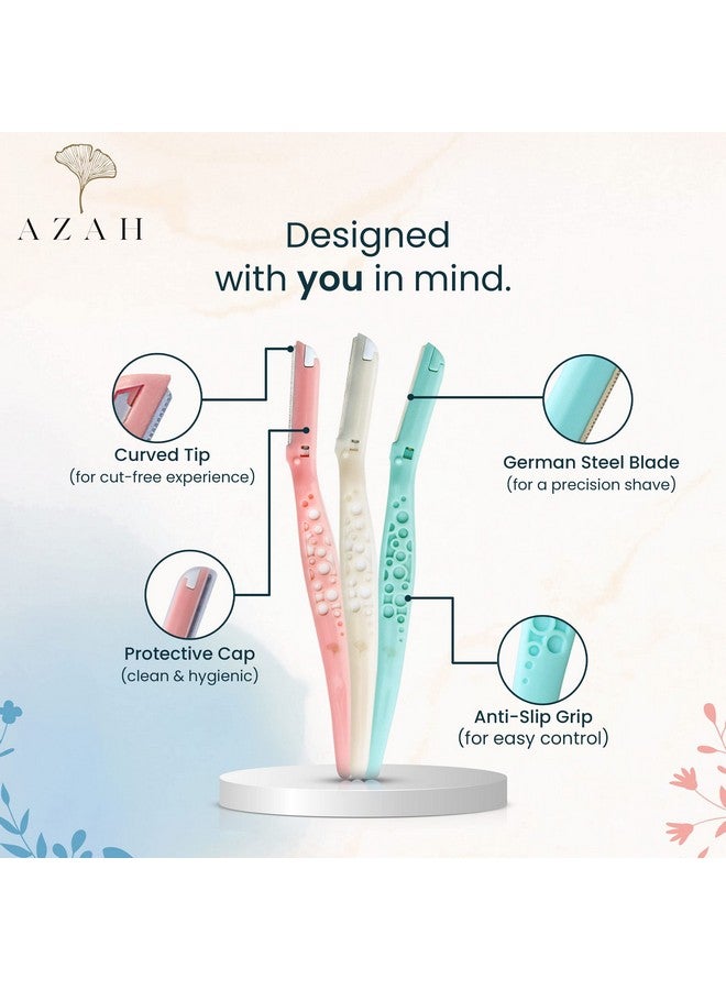AZAH Facial Hair Removal For Women | Face Razor Women Facial Hair | Facial Face & Eyebrow Razor For Women | Painless Hair Removal For Soft Hair | Shape Eyebrows Upper Lips & Chin | Pack Of 3 - Image 4