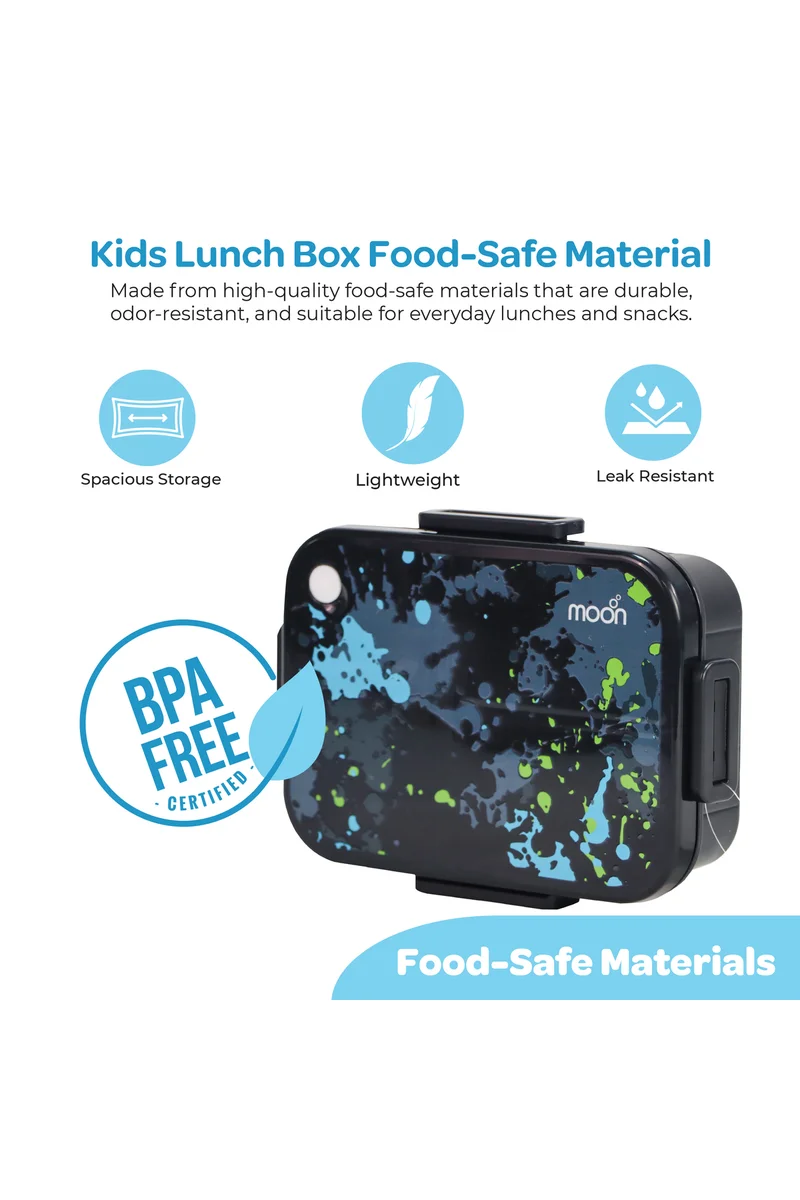 مون MOON Kids Lunch Box | PP + Stainless Steel Insulated Tiffin Box | Leak-Proof, BPA-Free, Durable School Lunch Box for Boys & Girls | Easy Open Clips | Food Safe Eco-Friendly Kids Meal Box