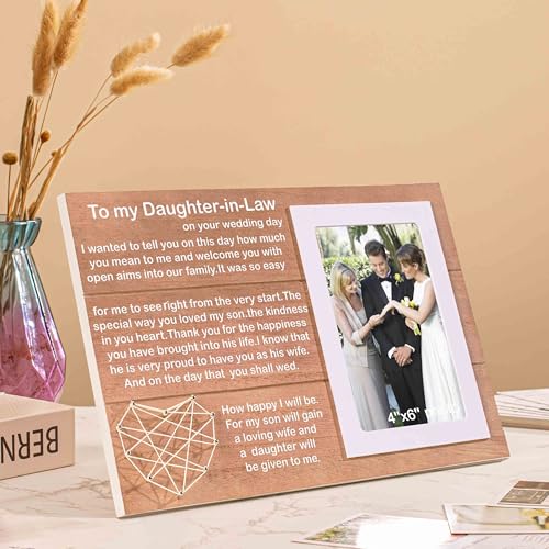 NZY Bride Gift from Mother of the Groom Wedding Day Gifts for Daughter in Law from New Mom Wedding Keepsake from Mother in Law Bridal Shower Present for Bride Wooden Picture Frame Photo Frame - Image 5