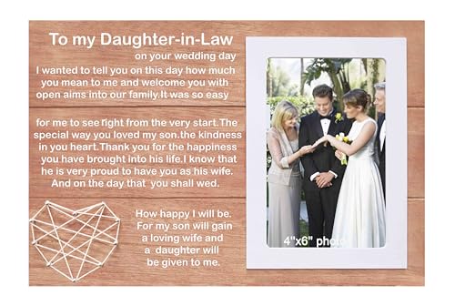 NZY Bride Gift from Mother of the Groom Wedding Day Gifts for Daughter in Law from New Mom Wedding Keepsake from Mother in Law Bridal Shower Present for Bride Wooden Picture Frame Photo Frame - Image 1