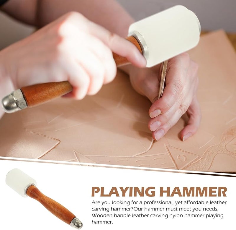 Leather Carving Hammer with Wooden Handle and Nylon Head for DIY Crafting - Image 5