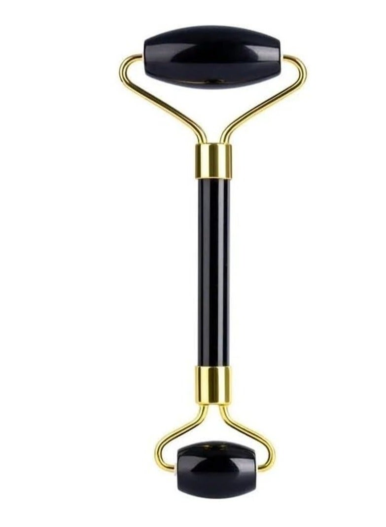 Rubik Black Obsidian Jade Roller Facial Face, Two-Sided Face Neck Massager Stone Beauty Tool - Reduce Wrinkles Aging Original Natural Jade Stone Black - Image 1