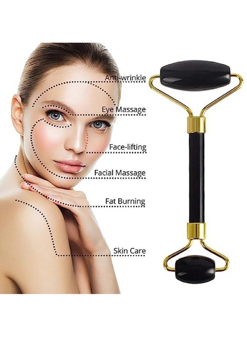 Rubik Black Obsidian Jade Roller Facial Face, Two-Sided Face Neck Massager Stone Beauty Tool - Reduce Wrinkles Aging Original Natural Jade Stone Black - Image 2