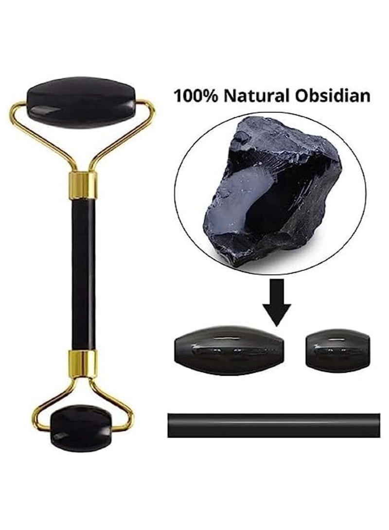 Rubik Black Obsidian Jade Roller Facial Face, Two-Sided Face Neck Massager Stone Beauty Tool - Reduce Wrinkles Aging Original Natural Jade Stone Black - Image 3
