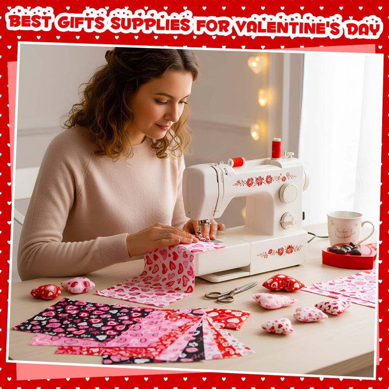 Hahafelt 60 Pcs Valentines 10 x 10 Inch Quilting Fabric Vintage Squares Pink Heart Lip Print Patchwork Precut Strips Fabric Bundles for Holidays DIY Craft Sewing Handmade Material Gifts - Image 4
