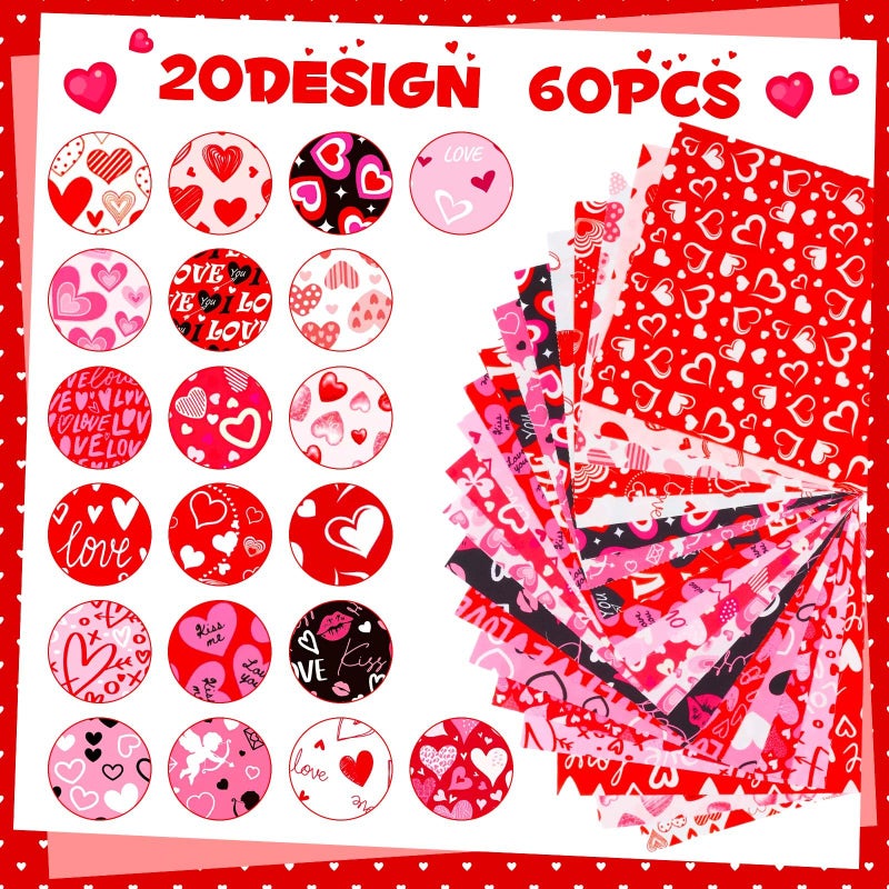 Hahafelt 60 Pcs Valentines 10 x 10 Inch Quilting Fabric Vintage Squares Pink Heart Lip Print Patchwork Precut Strips Fabric Bundles for Holidays DIY Craft Sewing Handmade Material Gifts - Image 3